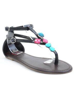 Gemstone Thong Flat Flip-flop Sandal Black